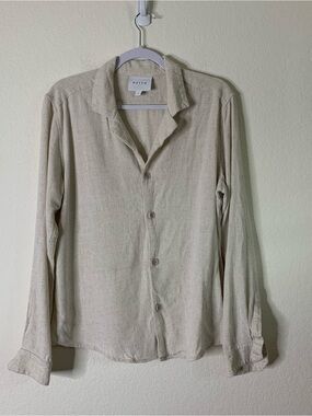 Raith Mens oatmeal cami flax/ rayon long sleeve button shirt L